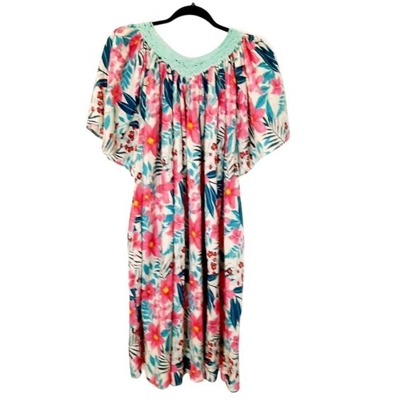 Vintage Other - Vintage Mumu Fits size Small Medium Large Tropical Print Crocheted Neck